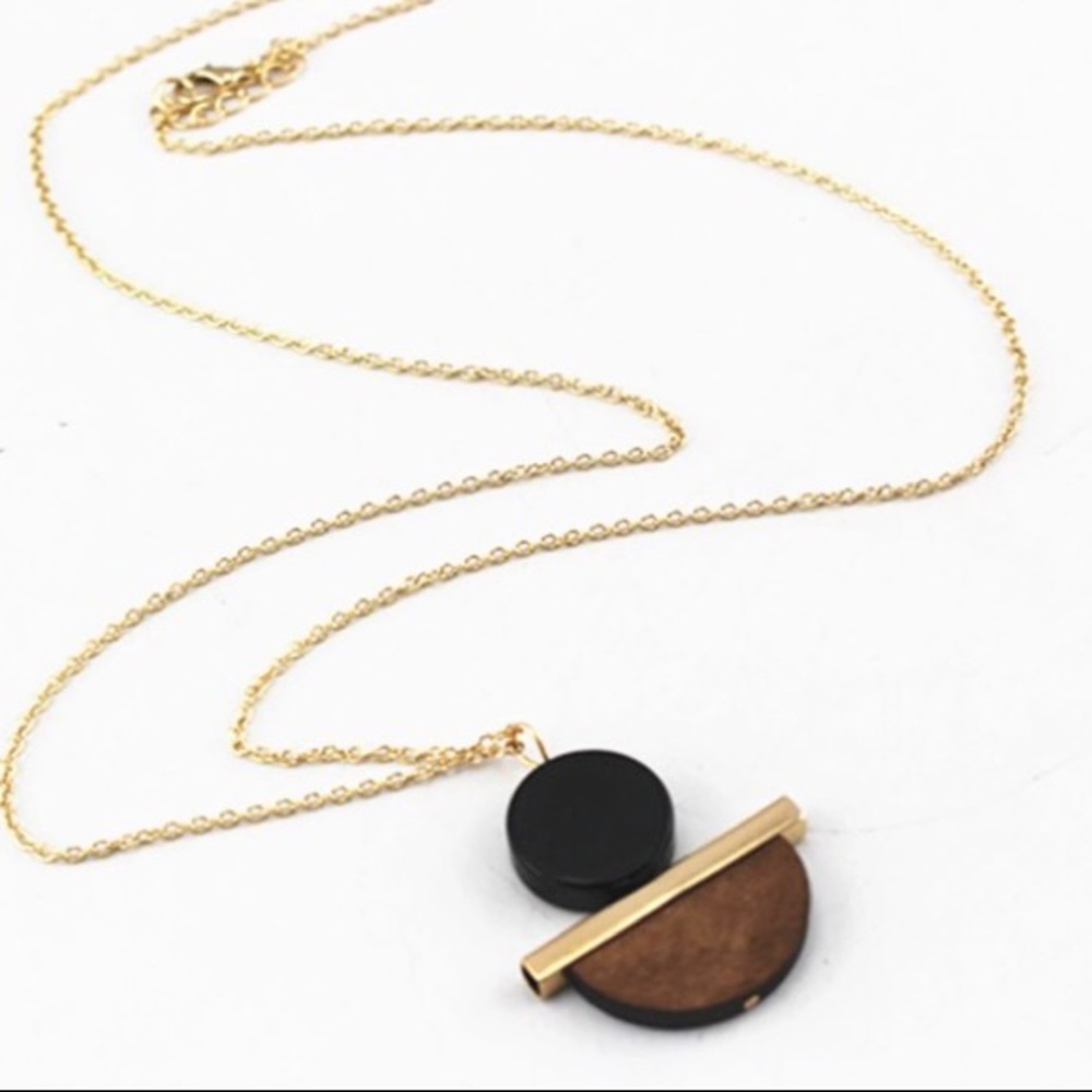 Wood & Resin Art Deco Pendant Necklace